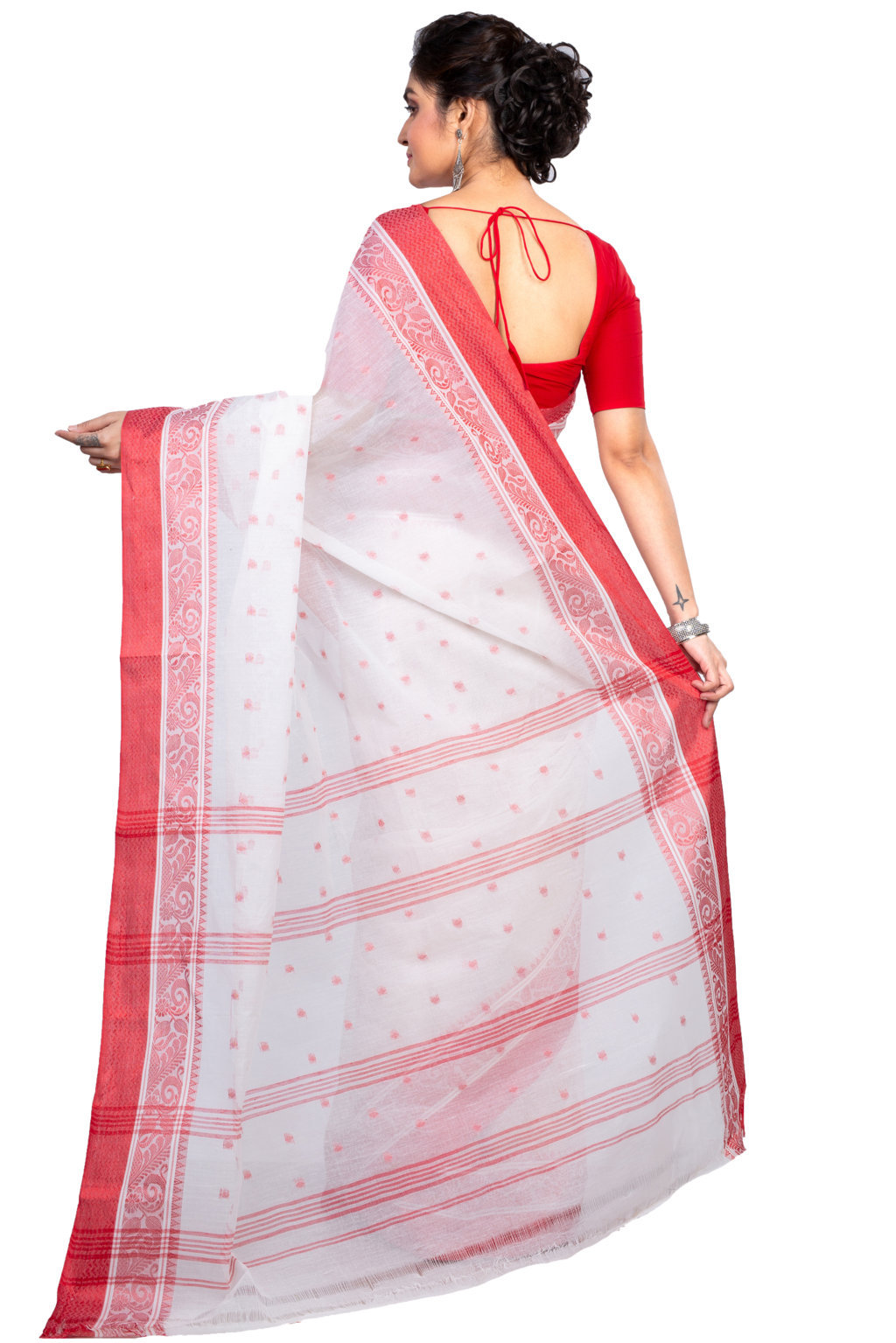 White Pure Cotton Sorbori Tant Saree (859)
